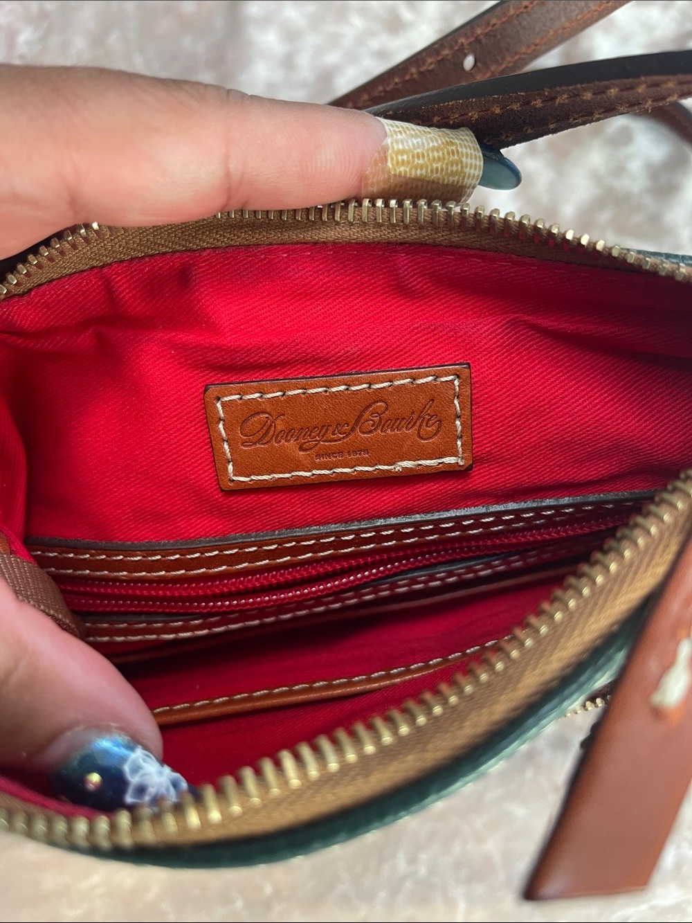 Dooney & Bourke Forest Green Pebble Leather Crossbody with Brown Trim - Picture 3 of 7